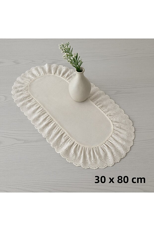 Linen Fisto Ruffle Detailed Oval Runner (30-80cm)