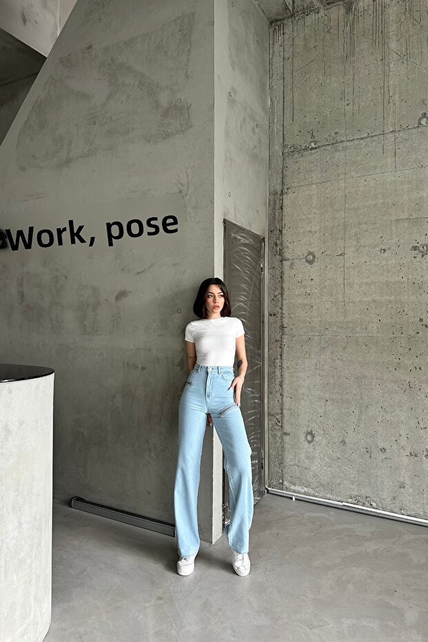 Női bő, magas derekú Palazzo B. kék farmer nadrág - 3