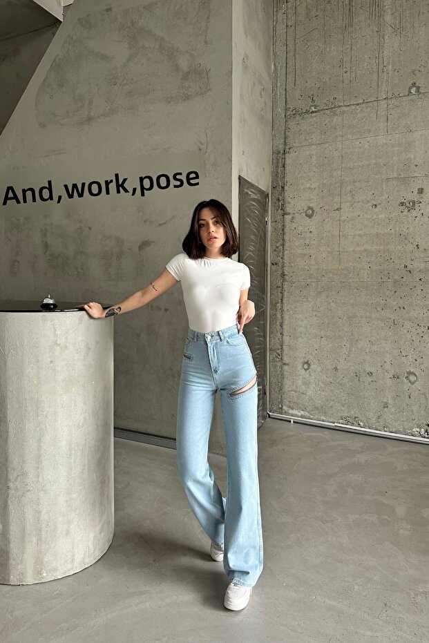 Női bő, magas derekú Palazzo B. kék farmer nadrág - 2