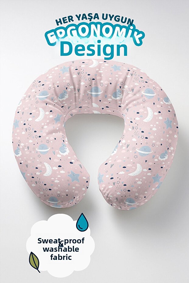 Sky-Themed Cotton Neck Pillow - Cute Cloud Moon Pink Blue Children & Adult Travel Pillow