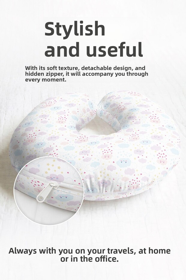 Cute Cloud Pattern Cotton Neck Pillow - Pastel Colored Kids & Adults Travel Pillow