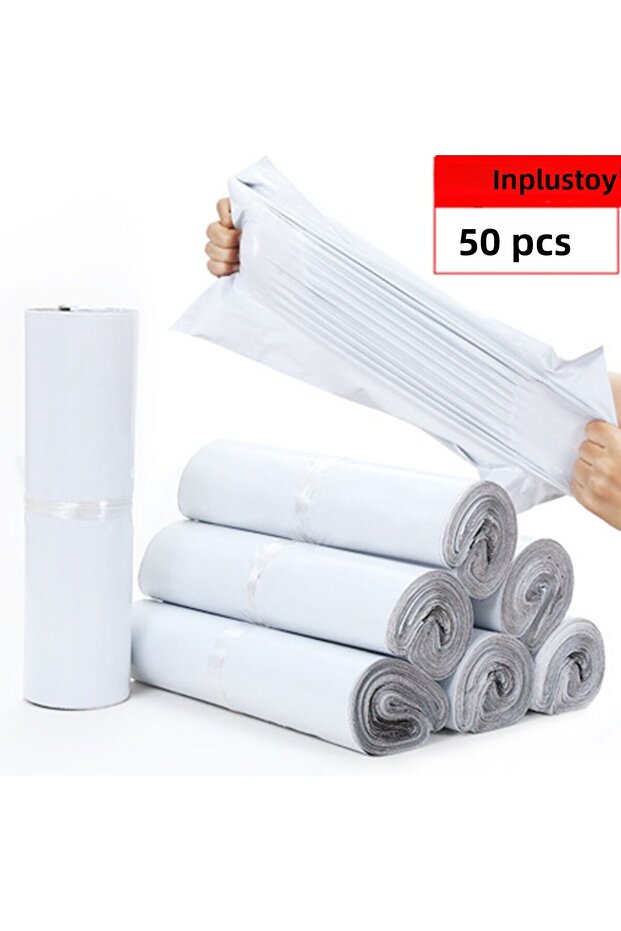 25x35 سم 50 قطعة INPLUSTOP أكياس شحن Ploy من بلاستيك البولي إيثيلين غير الشفاف لتخزين المظاريف السريعة باللون الأبيض