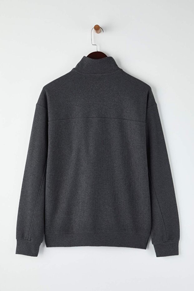 Antrasit Yeni Oversize/Geniş Kesim Fırçalı Selanik Dik Yaka Sweatshirt TMNAW26SW00014 - 3