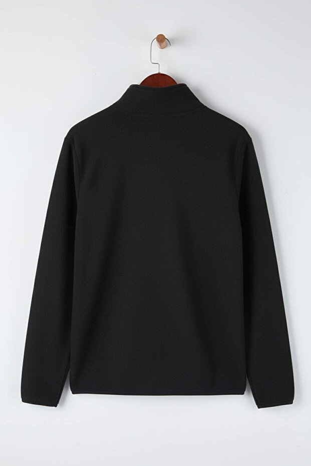 Siyah Regular/Normal Kesim Dik Yaka Fermuarlı Dikiş Detaylı Polar Sweatshirt TMNAW26SW00036 - 4