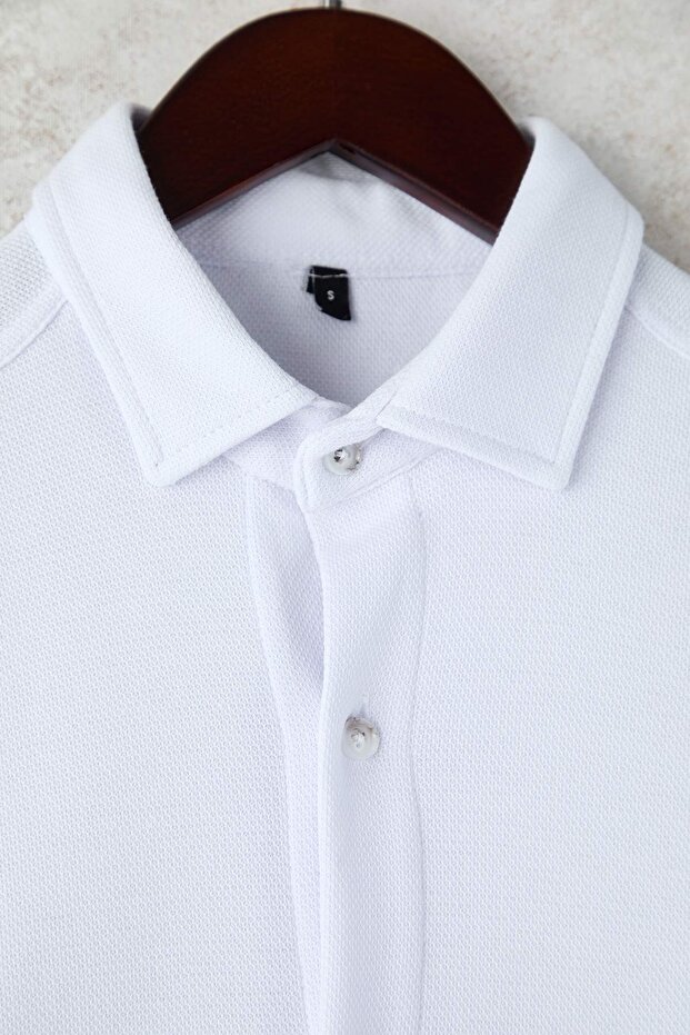 Beyaz Regular Fit Dokulu Erkek Gömlek TMNAW26GO00019 - 6