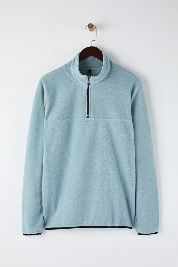 Mint Regular/Normal Kesim Dik Yaka Fermuarlı Dikiş Detaylı Polar Sweatshirt TMNAW26SW00036 - 5