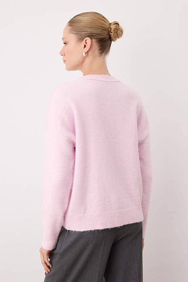 Wardrobe Essentials Pembe Alpaka Yün Karışımlı Premium İplik Geniş Kalıp Triko Kazak|TWOAW26KZ00080 - 4