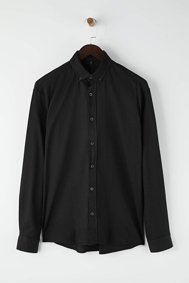 Siyah Regular Fit Dokulu Erkek Gömlek TMNAW26GO00015 - 5