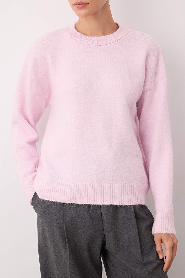 Wardrobe Essentials Pembe Alpaka Yün Karışımlı Premium İplik Geniş Kalıp Triko Kazak|TWOAW26KZ00080 - 3
