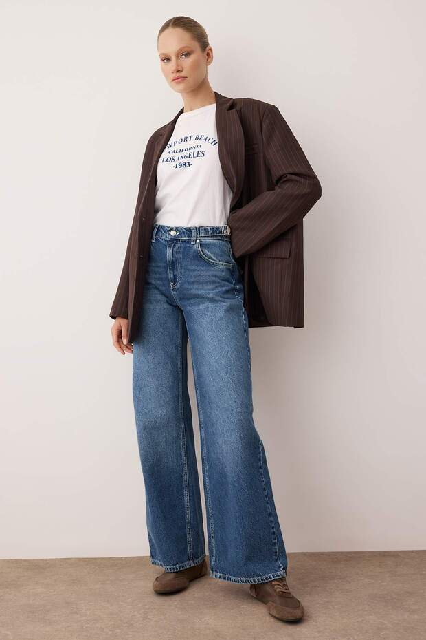 Mavi Düşük Bel Cep Detaylı Wide Leg Geniş Paça Jeans TWOAW26JE00173 - 2