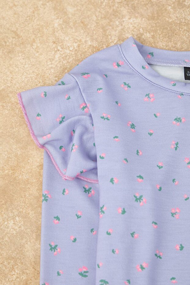 Lila Baskılı 4'lü Örme Regular Kız Çocuk Alt-Üst Pijama Takımı TKDAW26PT00012 - 6
