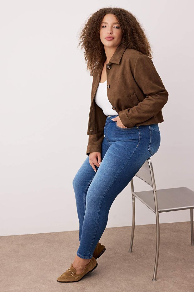Mavi Yüksel Bel Toparlayıcı Esnek/Strecth Büyük Beden Skinny Jeans TBBAW25CJ00016 - 6