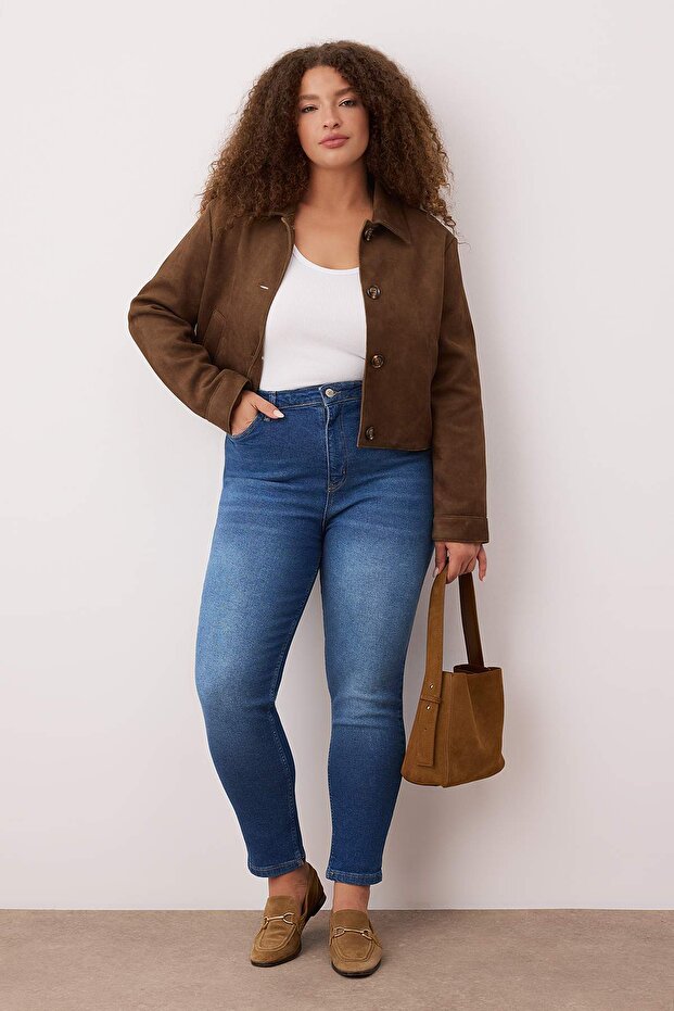 Mavi Yüksel Bel Toparlayıcı Esnek/Strecth Büyük Beden Skinny Jeans TBBAW25CJ00016 - 5