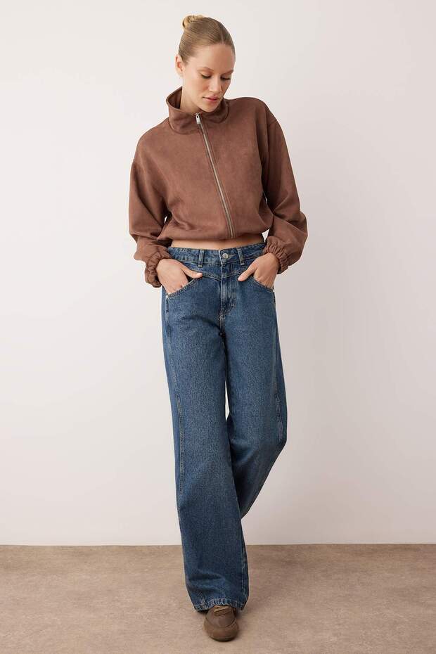 Koyu Mavi More Sustainable Normal Bel Dikiş Detaylı Wide Leg Jeans TWOAW26JE00223 - 2