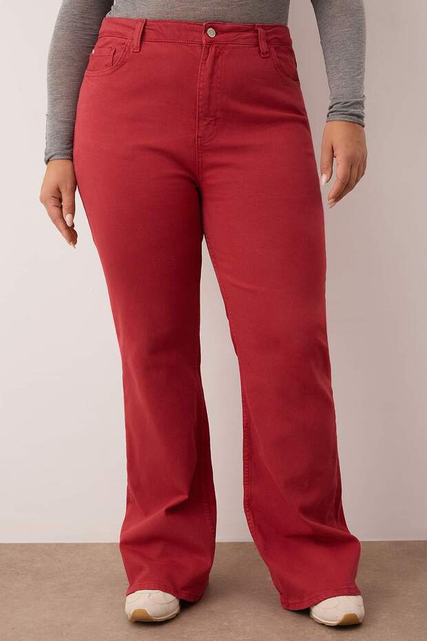 Kiremit Yüksek Bel İspanyol Paça Denim Büyük Beden Flare Jeans TBBAW26CJ00030 - 3