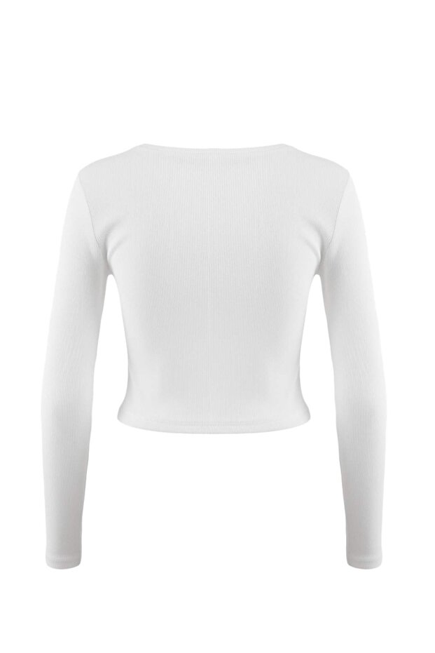 Siyah-Beyaz 2'li Paket Fitted/Vücuda Oturan Bisiklet Yaka Crop Fitilli Esnek Örme Bluz TWOAW22BZ0331 - 24