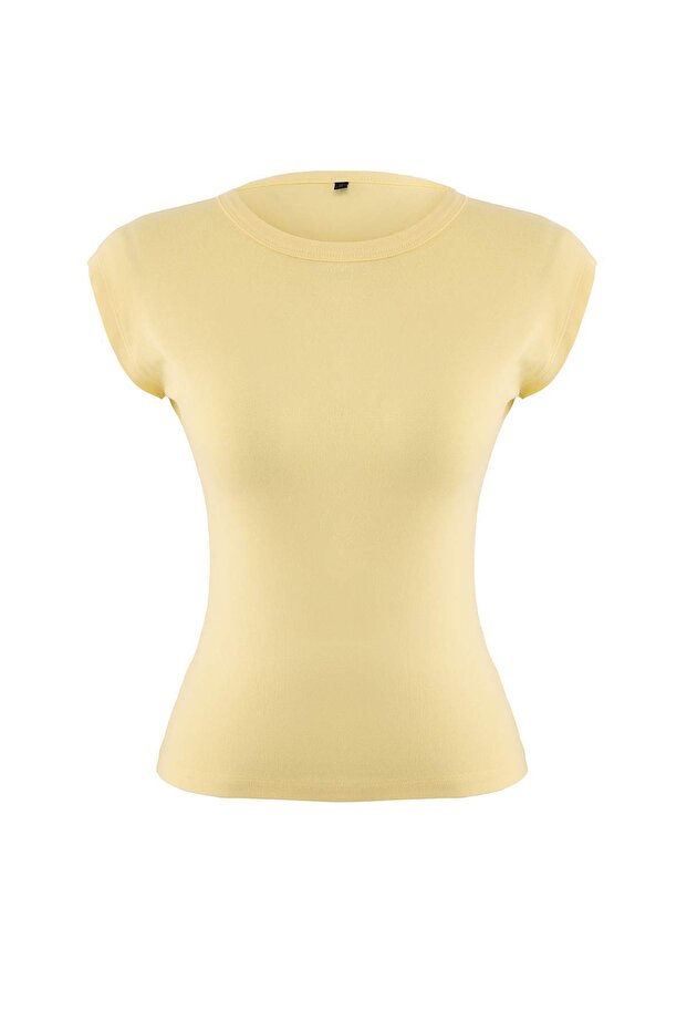 Açık Sarı Viskoz/Yumuşak Kumaş Fitted/Vücuda Oturan Ay Kol Esnek Örme Bluz TWOSS23BZ00992 - 6