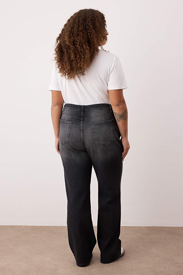 Antrasit Yüksek Bel Geniş Paça Comfort/Orta Esnek Büyük Beden Wide Leg Jeans TBBAW23CJ00020 - 6