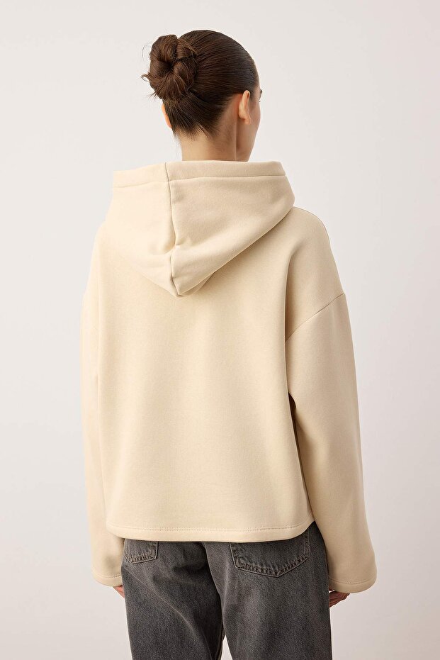 Taş Kalın İçi Polarlı Yarım Pat Fermuarlı Oversize Kapüşonlu Örme Sweatshirt TWOAW26SW00060 - 4
