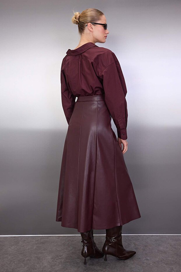 Bordo A Line/Çan Kesim Maxi Örme Etek TWOAW26ET00112 - 4