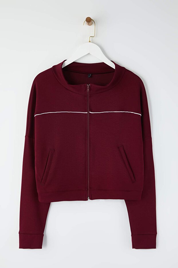 Bordo İnterlok Örme Spor Ceket THMAW26SK00009 - 6