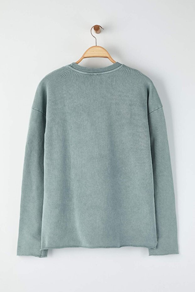 Açık Mavi Yeni Oversize/Geniş Kesim Eskitme/Soluk Efekt Kalın Sweatshirt TMNAW26SW00022 - 8