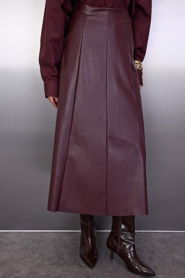 Bordo A Line/Çan Kesim Maxi Örme Etek TWOAW26ET00112 - 3