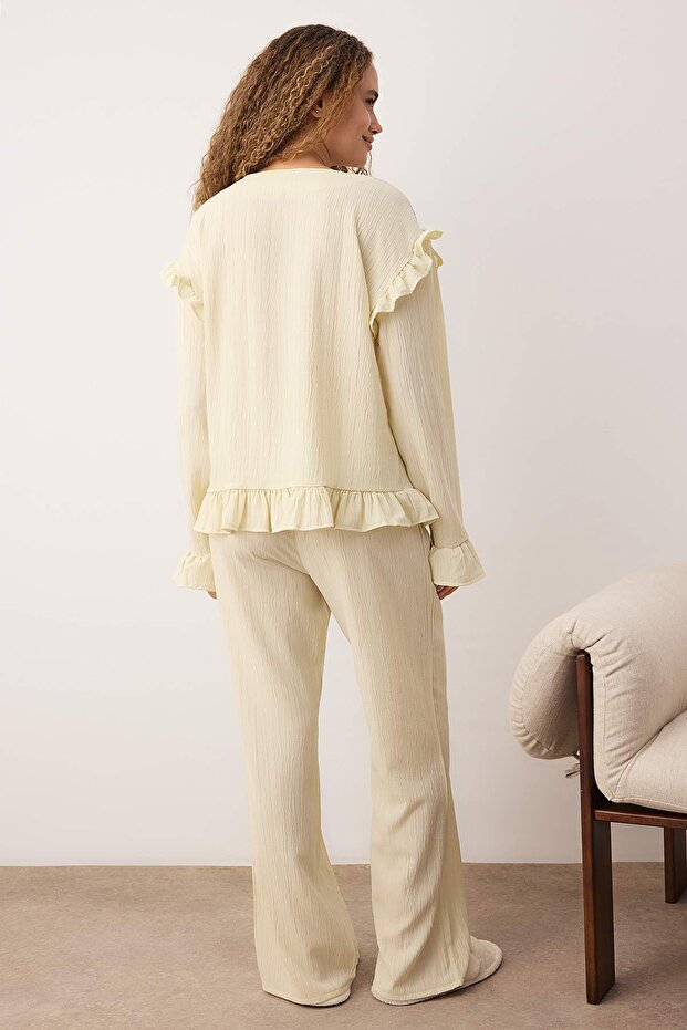 Taş Fırfırlı Crinkle Dokuma Pijama Takımı THMAW26PT00102 - 4