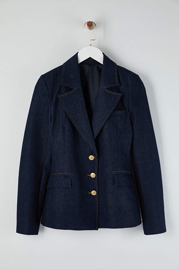 Koyu Mavi Cep Detaylı Blazer Denim Ceket TWOAW26CE00036 - 2