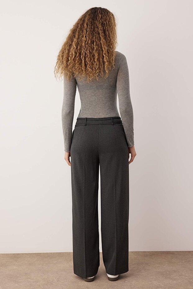 Antrasit Bağcık Detaylı Düşük Bel Wide Leg/Geniş Paça Pantolon TWOAW26PL00008 - 5