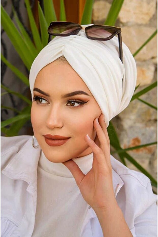 غطاء رأس أبيض جاهز برباط - 3