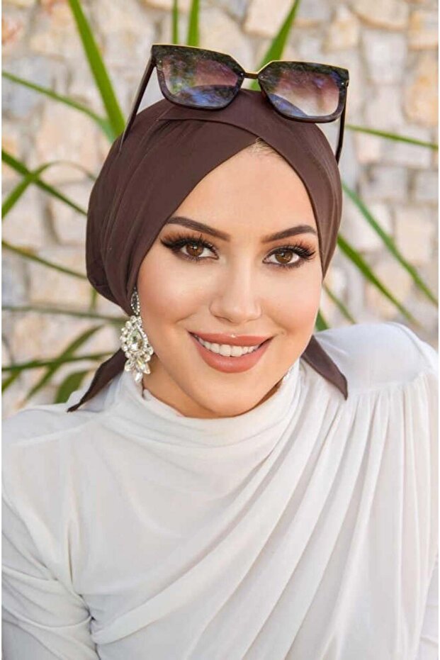 Kahve Çapraz Bantlı Bone - 2