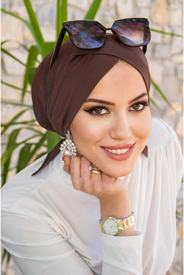 Kahve Çapraz Bantlı Bone - 3