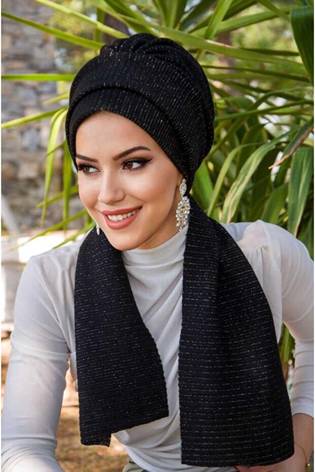 Siyah Fitilli Atkılı Bone - 6