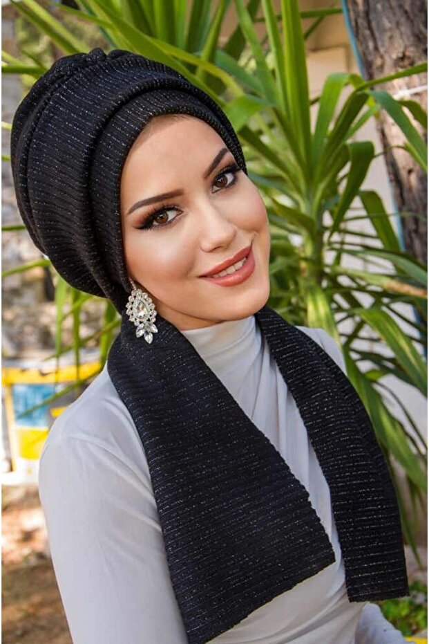 Siyah Fitilli Atkılı Bone - 1