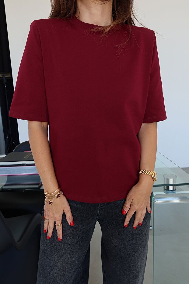 Omuzu Vatkalı Basic Tişört - 3