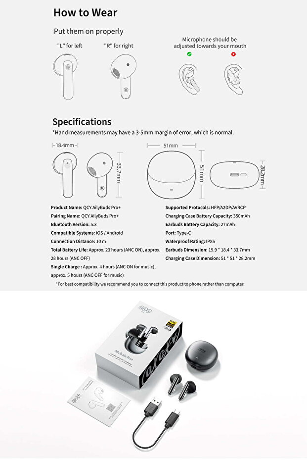 HT10 Ailybuds Pro Adaptif ANC AI 6 Mikrofon Bluetooth 5.3 Kablosuz Kulaklık - 8