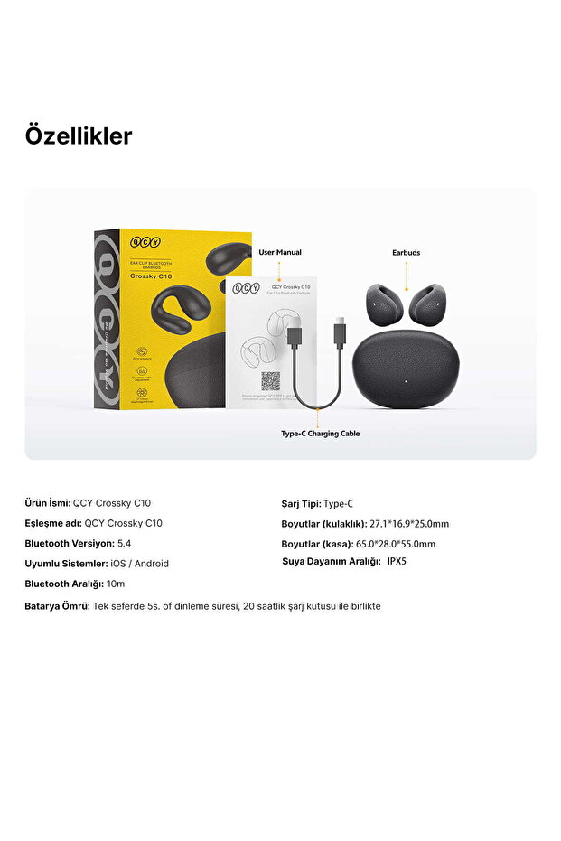 C10 Crossky Bluetooth Küpe Kulaklık Çift Mikrofon Çift Cihaz Bağlantısı Kristal Ses Netlik Ipx4 - 6
