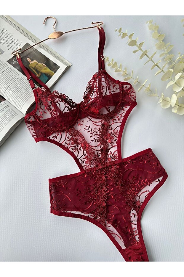 Burgundy Patterned Bodysuit - 2