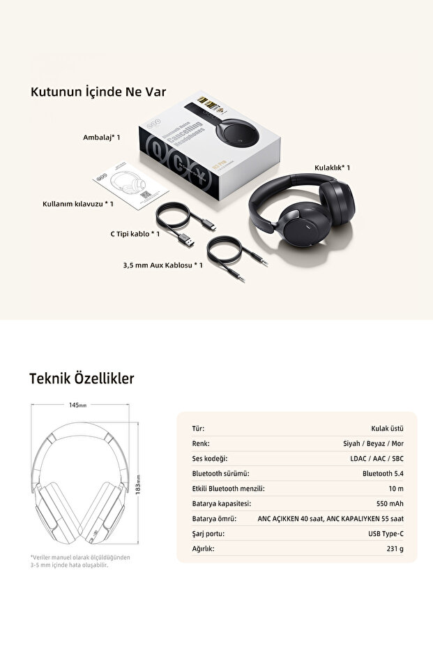H3 Pro Hybrid Anc Hi-res Ldac Bluetooth 5.4 Kafaüstü Kablosuz Kulaklık Çift Cihaz Desteği Beyaz - 6