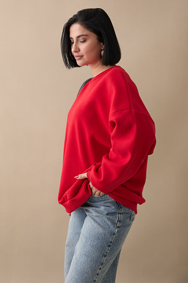Şardonlu Basic Kırmızı Sweat - 5