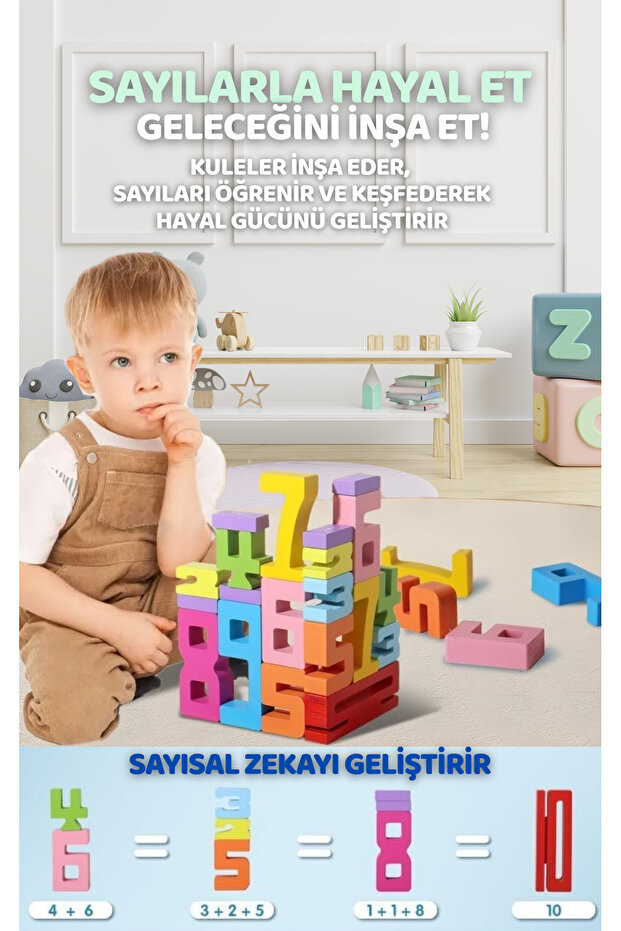 Eğitici Oyuncak Montessori Ahşap Sayı Blokları – 3 4 5 Yaş Okul Öncesi Matematik & Yapı Seti - 5