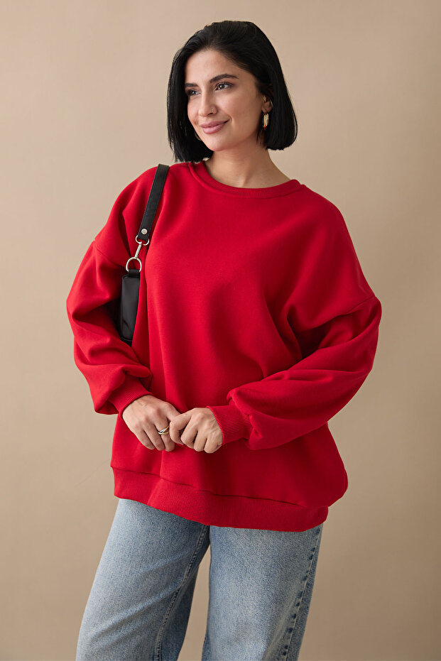 Şardonlu Basic Kırmızı Sweat - 6