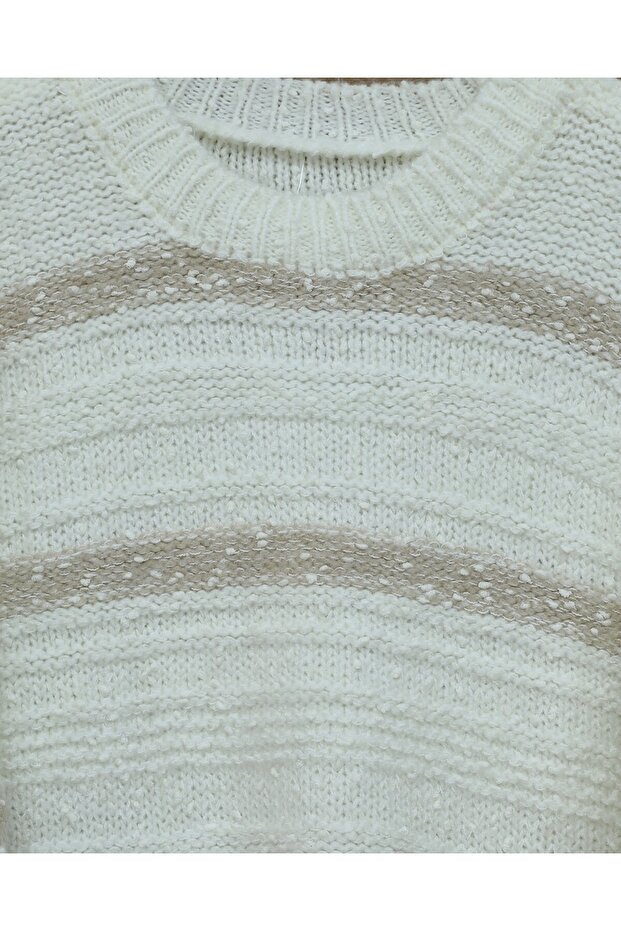 سترة تريكو منسوجة بنمط خطوط سميكة - أبيض - 6