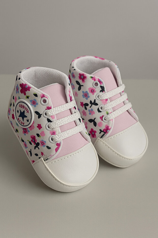 Kız Bebek Çiçekli İlk Adım Ayakkabı Patik Esnek Ve Kaydırmaz Taban - 4