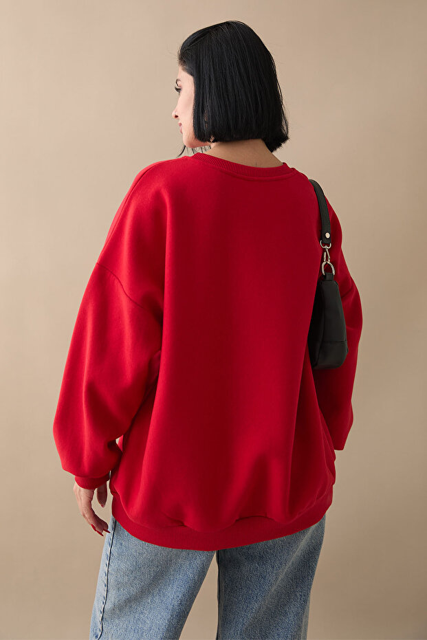 Şardonlu Basic Kırmızı Sweat - 4