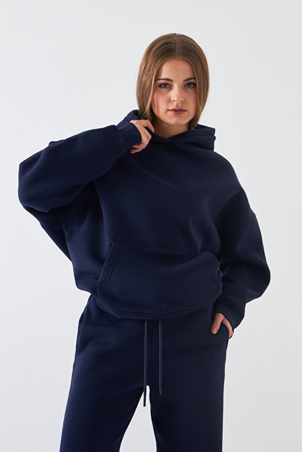 Women's Oversize Sweatshirt Hoodie Basic Laci – Hooded, Kangaroo Pocket, 3 Thread Ribbed