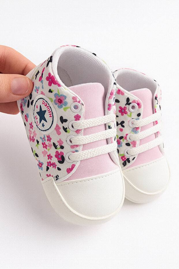 Kız Bebek Çiçekli İlk Adım Ayakkabı Patik Esnek Ve Kaydırmaz Taban - 1