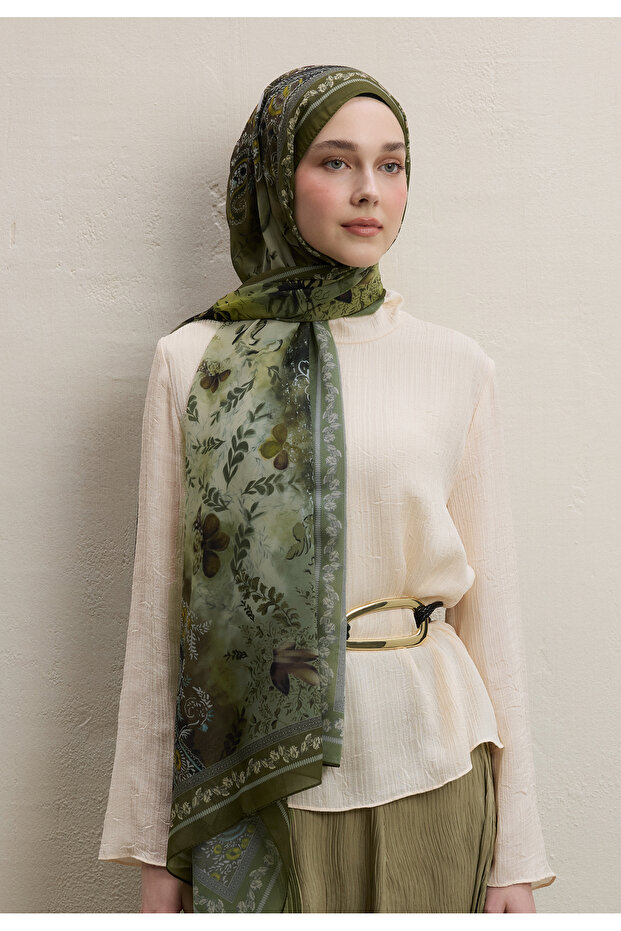 ELLEN DESEN İPEK KREP ŞAL HAKİ - 1