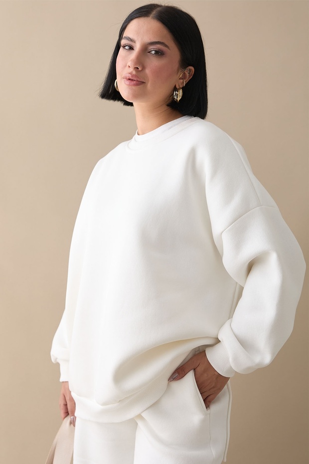 Şardonlu Basic Beyaz Sweat - 7